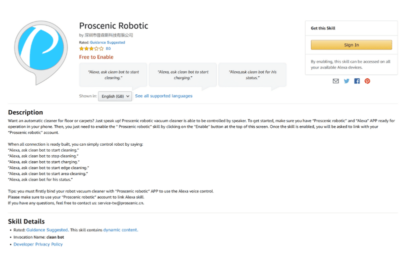 Activating the Proscenic M7 Pro voice control with Alexa